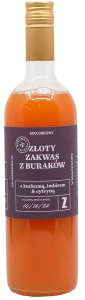 ZŁOTY ZAKWAS Z BURAKÓW Z KURKUMĄ, IMBIREM I CYTRYNĄ BEZGLUTENOWY BIO 700 ml - ZAKWASOWNIA