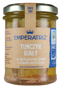 TUŃCZYK BIAŁY W BIO OLIWIE Z OLIWEK EXTRA VIRGIN 200 g (130 g) (SŁOIK) - EMPERATRIZ