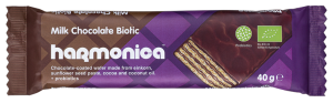 WAFELEK Z KREMEM MLECZNO - KAKAOWYM W POLEWIE Z MLECZNEJ CZEKOLADY Z PROBIOTYKAMI BIO 40 g - HARMONICA