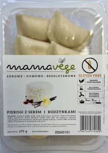 PIEROGI Z SEREM I RODZYNKAMI BEZGLUTENOWE 275 g - MAMA VEGE