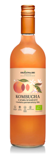 KOMBUCHA O SMAKU BRZOSKWINI I KWIATU POMARAŃCZY BIO 750 ml - DELIKATNA (ZAKWASOWNIA)