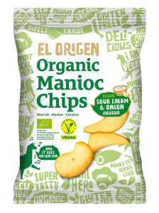 CHIPSY Z MANIOKU O SMAKU ŚMIETANKOWO - CEBULOWYM WEGAŃSKIE BEZGLUTENOWE BIO 60 g - EL ORIGEN