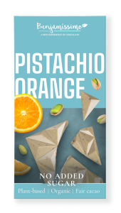 TABLICZKA KAKAOWA PISTACJE - POMARAŃCZA BEZ DODATKU CUKRU BEZGLUTENOWA BIO 60 g - BENJAMISSIMO