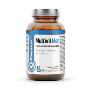 MULTIWITAMINA (MULTIVIT MEN Z ŻEŃ-SZENIEM KOREAŃSKIM) DLA MĘŻCZYZN BEZGLUTENOWA 60 KAPSUŁEK - PHARMOVIT (CLEAN LABEL)