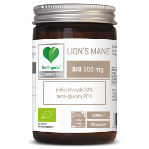 GRZYBY SOPLÓWKA JEŻOWATA (LION'S MANE) EKSTRAKT BIO (500 mg) 50 KAPSUŁEK - BE ORGANIC