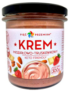 KREM MIGDAŁOWO - CZEKOLADOWO - TRUSKAWKOWY BEZ DODATKU CUKRÓW BEZGLUTENOWY KETO 300 g - PIĘĆ PRZEMIAN