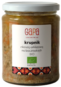 KRUPNIK Z KASZĄ ORKISZOWĄ NA BOCZNIAKACH BIO 450 g - GAPA