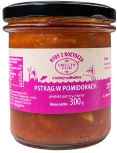 PSTRĄG W POMIDORACH BEZGLUTENOWY 300 g - SMOLIN FISH (NA ZAMÓWIENIE)