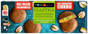 CIASTKA Z NADZIENIEM PISTACJOWYM W CZEKOLADZIE MLECZNEJ BEZ DODATKU CUKRÓW 96 g - PURE&GOOD