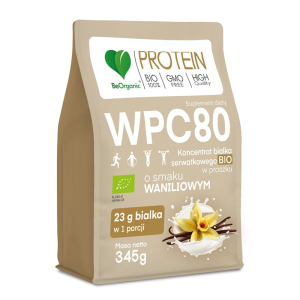BIAŁKO SERWATKOWE O SMAKU WANILIOWYM (KONCENTRAT WPC 80) BEZ DODATKU CUKRÓW BIO 345 g - BE ORGANIC