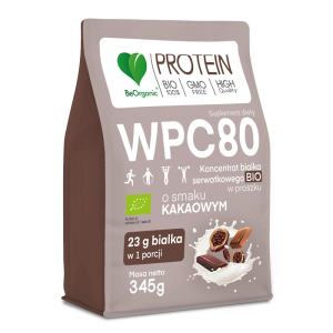 BIAŁKO SERWATKOWE O SMAKU KAKAOWYM (KONCENTRAT WPC 80) BEZ DODATKU CUKRÓW BIO 345 g - BE ORGANIC