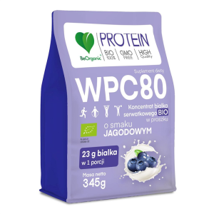 BIAŁKO SERWATKOWE O SMAKU JAGODOWYM (KONCENTRAT WPC 80) BEZ DODATKU CUKRÓW BIO 345 g - BE ORGANIC