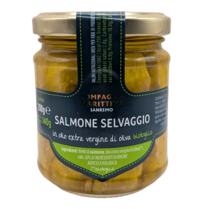 ŁOSOŚ ATLANTYCKI FILETY W BIO OLIWIE Z OLIWEK EXTRA VIRGIN 200 g (140 g) (SŁOIK) - COMPAGNIA MEDITERRANEA