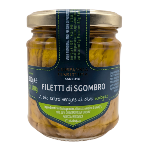 MAKRELA FILETY W BIO OLIWIE Z OLIWEK EXTRA VIRGIN 200 g (140 g) (SŁOIK) - COMPAGNIA MEDITERRANEA