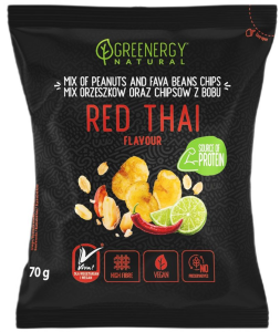 MIESZANKA PROTEINOWA ORZESZKÓW I CHIPSÓW Z BOBU RED THAI 70 g - GREENERGY