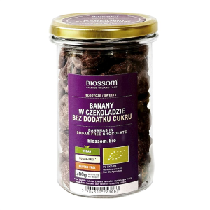 BANANY W SUROWEJ CZEKOLADZIE BEZ DODATKU CUKRÓW BEZGLUTENOWE BIO 300 g - BIOSSOM