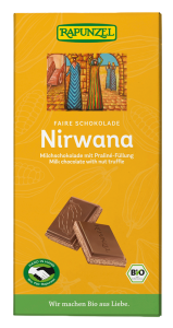 CZEKOLADA MLECZNA Z NADZIENIEM PRALINOWYM NIRWANA BIO 100 g - RAPUNZEL