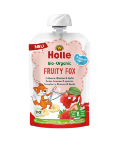MUS OWOCOWY LISEK (TRUSKAWKA - BANAN - JABŁKO - JOGURT) BEZ DODATKU CUKRÓW BEZGLUTENOWY OD 8 MIESIĄCA BIO 100 g - HOLLE