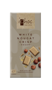 ICHOC TABLICZKA BIAŁA NUGATOWA Z ORZECHAMI LASKOWYMI (NA NAPOJU RYŻOWYM) BIO 80 g - ICHOC (VIVANI)