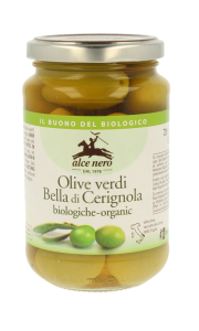 OLIWKI ZIELONE BELLA DI CERIGNOLA Z PESTKĄ W ZALEWIE BIO 350 g (180 g) - ALCE NERO